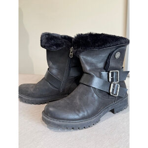 Women's Blowfish Malibu Black Combat & Moto faux fur lined Boots Size 6